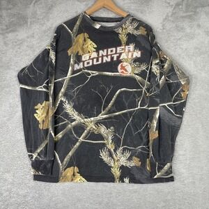 Gander Mountain Long Sleeve Shirt Mens Large Black Realtree Camo Hunting Graphic